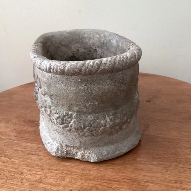 Mid 20th Century Vintage Concrete Petite Garden Oval Planter W/Sculptural Detail and Garland Swag For Sale - Image 5 of 12