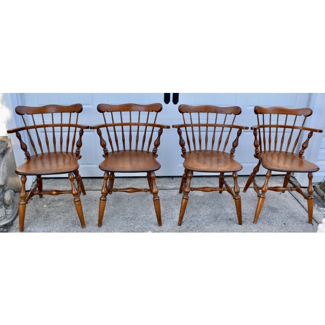 Vtg. Set of Four Ethan Allen Heirloom Nutmeg Maple Windsor Dining Chairs For Sale - Image 15 of 17