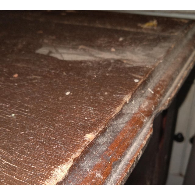 Antique Stately Primitive Mexican-Style Secretarial Writing Table - Carved Solid Wood Desk With Historied Weathering For Sale - Image 11 of 14