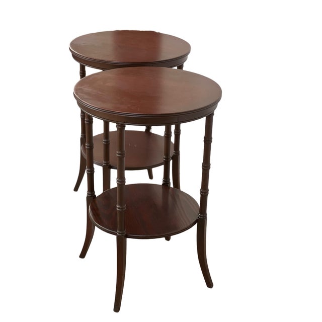 1970s Pair Tiered Faux Bamboo Side Tables For Sale - Image 4 of 13