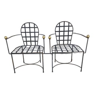 Pair of Wrought Iron Patio Armchairs Attributed to Mario Papperzini For Sale