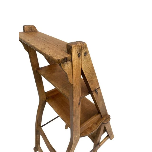 Late 19th Century Metamorphic Wooden Folding Library Stepladder Chair, 1890s For Sale - Image 10 of 18