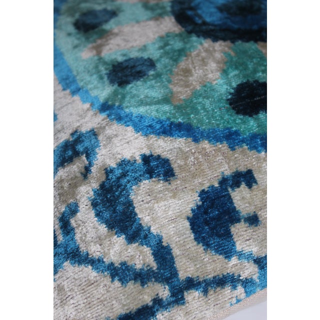Light Blue Hand Knotted Turkish Silk Velvet Ikat Pillows For Sale - Image 4 of 9