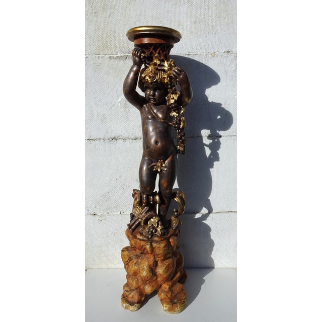 Rococo Italian Gilded and Carved Wooden Cherub Pedestal Plant Stand, 1970s For Sale - Image 3 of 18