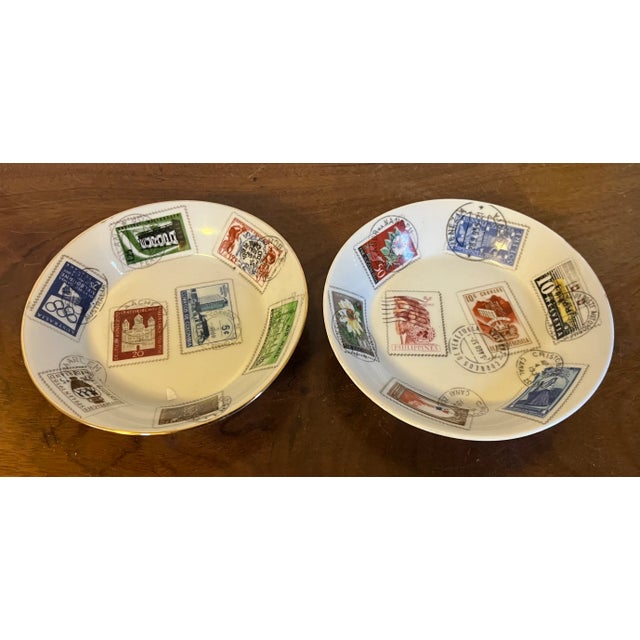 Mid-Century Modern Richard Ginori Italian Porcelain Dishes Decorated With World Postage Stamps - a Pair For Sale In New York - Image 6 of 11