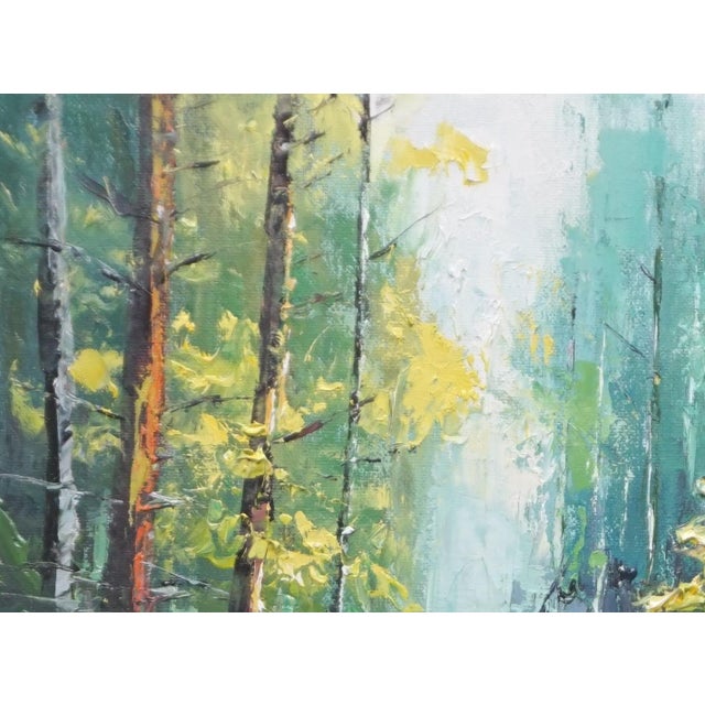 Impressionist Original Oil Landscape, a Stream in the Pine Forest For Sale - Image 3 of 5