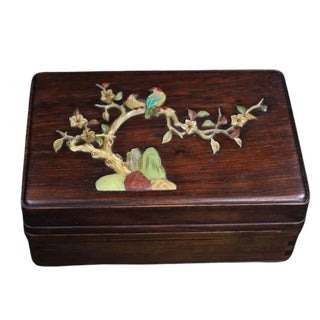 Huali Rosewood Box Inlaid With Hardstone Bird Motif For Sale