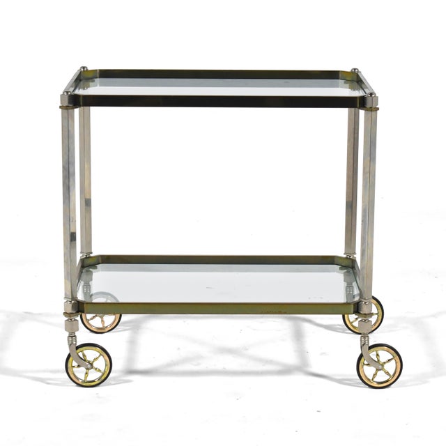 Hollywood Regency Mid 20th Century Brass and Chrome Serving Cart For Sale - Image 3 of 11