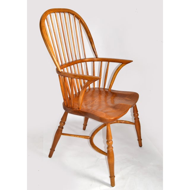 American Seating Company Late 19th Century Solid Wood English Country Armchair Windsor Carver Elbow Chair For Sale - Image 4 of 13