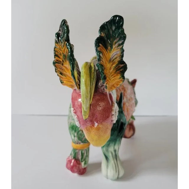 20th C Italian Majolica Vegetable Cabbage Donkey Burro Statue For Sale - Image 4 of 10
