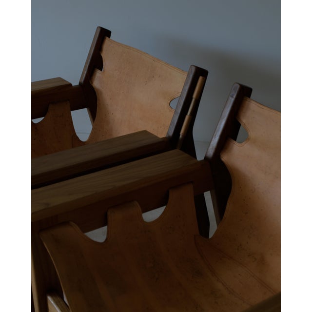Mid-Century Modern 1973 Attributed to Sergio Rodrigues Kilin Armchairs in Freijo Wood & Leather by Oca, Brazil For Sale - Image 3 of 12