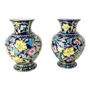 19th Century Pair of Bohemian Moser Style Enameled Floral Vases