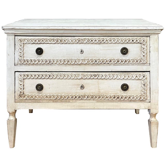 Ivory Rare Pair of 19th Century Carved Painted Gustavian Dresser Commodes For Sale - Image 8 of 16