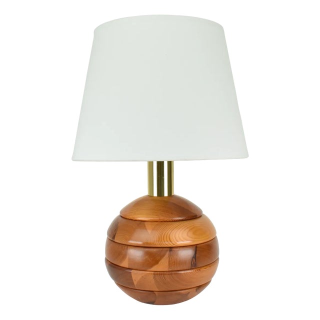 Modernist Pine Wood Table Light, 1970s For Sale