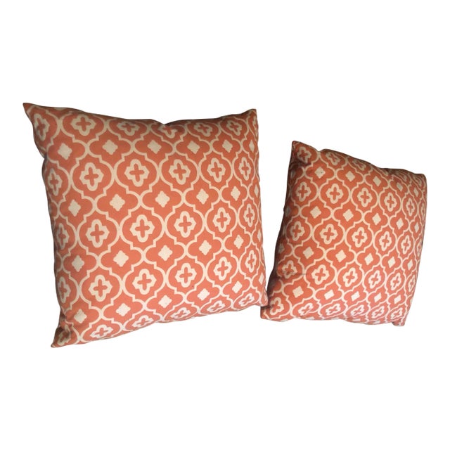 Orange Geometric Pattern Pillows - a Pair For Sale
