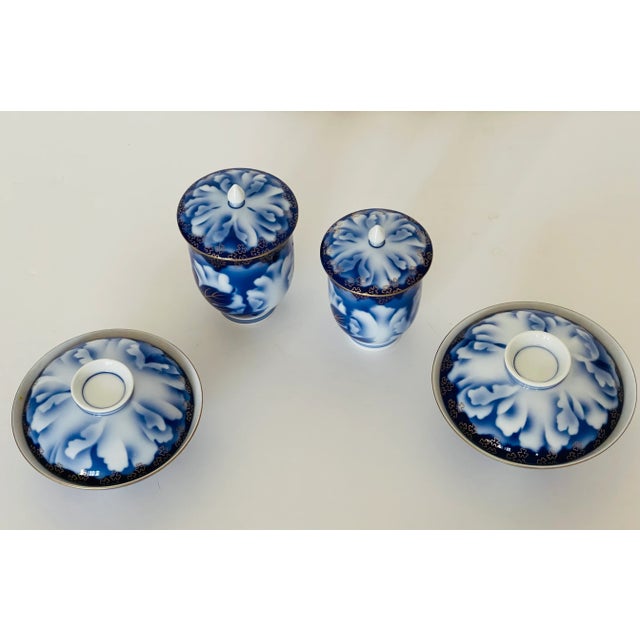 Japanese Vintage Japanese Fine Porcelain Cobalt Blue Tea Set- 4 Pieces For Sale - Image 3 of 9