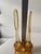 Lovely pair of mid-century, modern viking, amber glass swung vases.