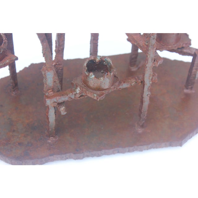Mid-Century Modern Paul Evans Attributed Welded Steel Brutalist Candlesticks For Sale - Image 3 of 12