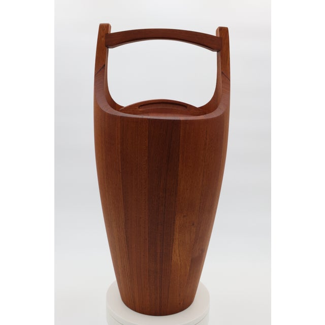 Extra Large Vintage Dansk Teak Ice Bucket - Jens Quistgaard - Original Orange Liner For Sale - Image 9 of 11