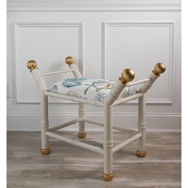 2020s Boca White Ocean Bamboo Bench For Sale - Image 5 of 9