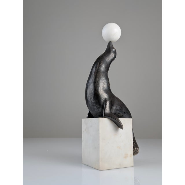 1920s Marcel-André Bouraine, Sealion Sculpture, 1920s, Metal on Marble Base For Sale - Image 5 of 14