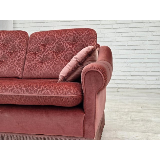 Mid-Century Modern Scandinavian 2-Seater Sofa in Pink Furniture Velour, 1980s For Sale - Image 3 of 17