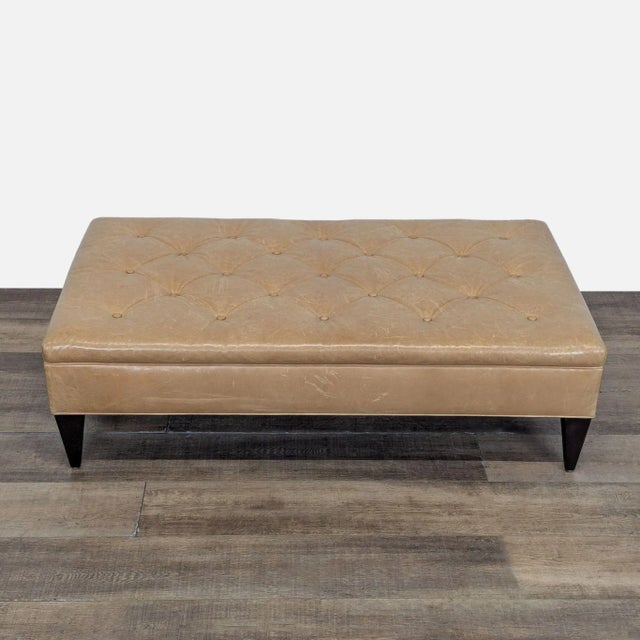Modern West Elm Button Tufted Leather Bench For Sale - Image 3 of 9