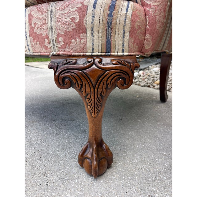 Queen Anne Vintage Southwood Queen Anne Wingback Lounge Chairs With Carved Claw Feet – Pair For Sale - Image 3 of 10