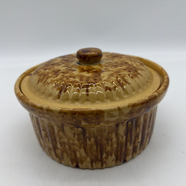 Antique Brown Sponge Decorated Yellow Ware Cake Crock With a Lid, 1880’s For Sale - Image 12 of 12