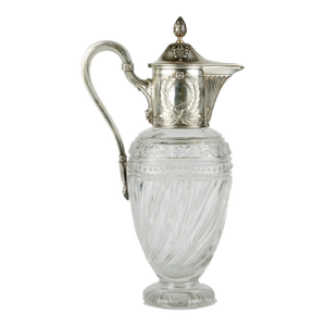 Late 19th Century Victorian Crystal Pitcher With Sterling Silver Mounted Collar and Hinged Lid, United Kingdom