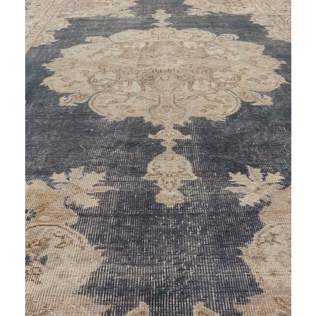 Traditional Distressed Turkish Carpet With Floral Design in Blue, Tan, Taupe, and Cream 5'2 X 8'5 For Sale - Image 3 of 10