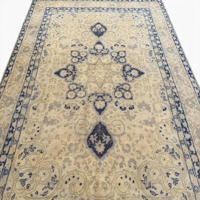 Turkish Antique Sivas Rug | 3'7" X 5'10" | Ivory Field With Refined Blue Floral Design For Sale - Image 3 of 5