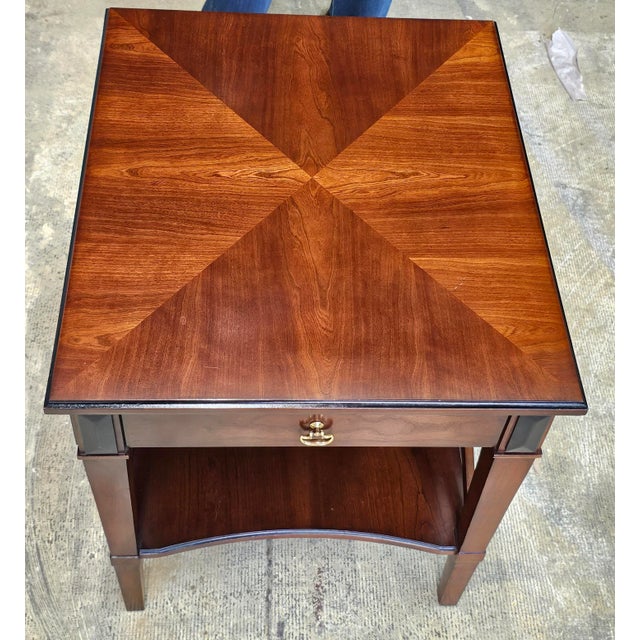 Hickory Chair Company Bookmatched Fruitwood Tiered Stretcher Side Table For Sale In Washington DC - Image 6 of 8