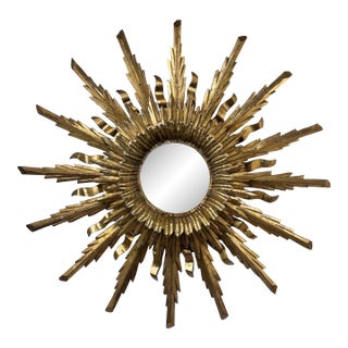 Vintage French Sunburst Convex Mirror For Sale