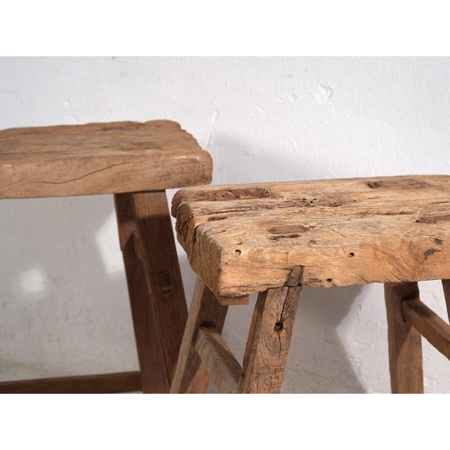 Antique solid wood stools (c.1900) Dimensions: Piece #1: Length: 40 cm Depth: 25 cm Height: 50 cm Piece #2: Length: 40 cm...