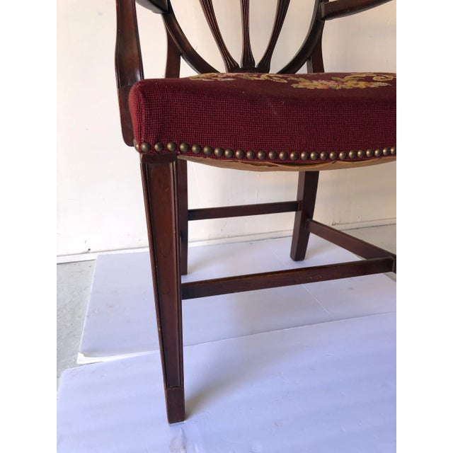 Wood Vintage Mahogany Arm Chair Needlepoint Upholstery For Sale - Image 7 of 11