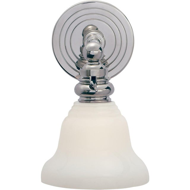 Boston Functional Single Light in Chrome with White Glass Designer: Chapman & Myers Height: 9" Extension: 9.5" Backplate:...
