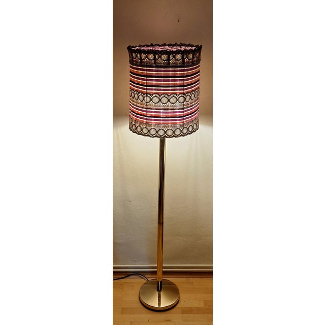 Vintage Brass Floor Lamp with Fabric Shade, 1980s For Sale - Image 6 of 10