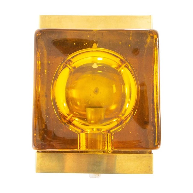 Gold Amber Coloured Maritim Glass and Brass Wall Lamp by Vitrika, 1970s For Sale - Image 8 of 8