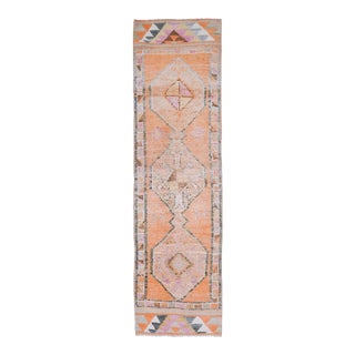 Vintage Turkish Hand-Knotted Wool Cotton Orange Runner Rug For Sale