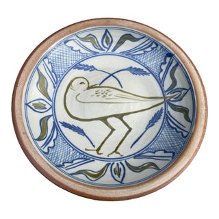 Contemporary Bird Stoneware Pottery Bowl For Sale