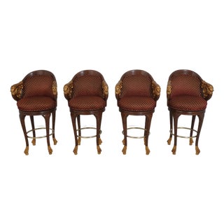 Set of 4 Regency Lion Head Swivel Barstools For Sale