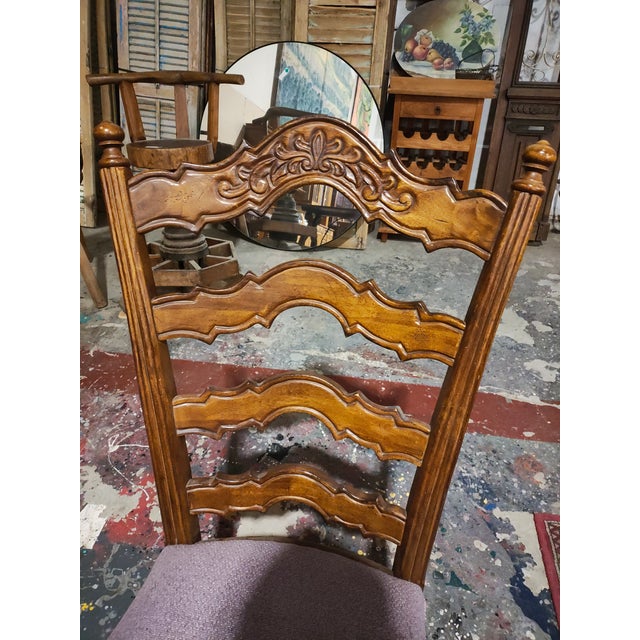 Late 19th Century French Provincial Walnut Farmhouse Dining Table With Six Ladder-Back Chairs For Sale - Image 4 of 10