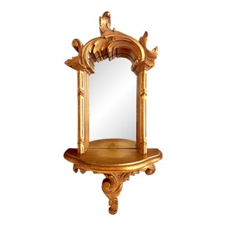 Italian Gilt Wall Shelf or Sconce With Integral Mirror (Baroque Hollywood Regency Style) For Sale