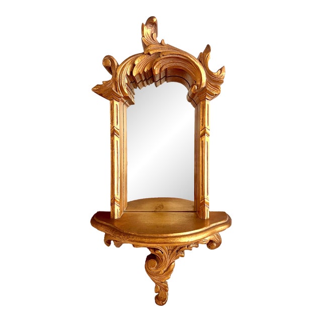 Italian Gilt Wall Shelf or Sconce With Integral Mirror (Baroque Hollywood Regency Style) For Sale
