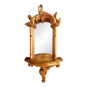 Italian Gilt Wall Shelf or Sconce With Integral Mirror (Baroque Hollywood Regency Style)