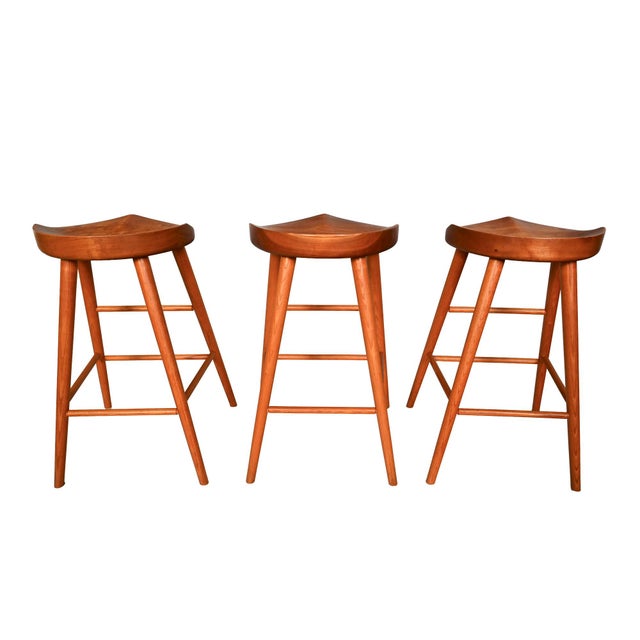 1990s Thomas Moser Cherry Bar Stools Saddle Seat For Sale - Image 5 of 9