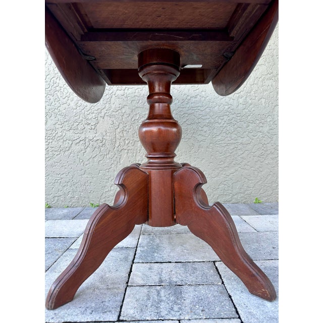 Wood Antique Early 20th Century Solid Wood Drop Leaf Oval Wine Table For Sale - Image 7 of 12