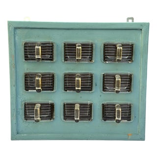 Small Wall Shelf in Turquoise Lacquered Wood with 9 Glass Bins, 1960s, Set of 10 For Sale