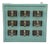 Small Wall Shelf in Turquoise Lacquered Wood with 9 Glass Bins, 1960s, Set of 10 For Sale